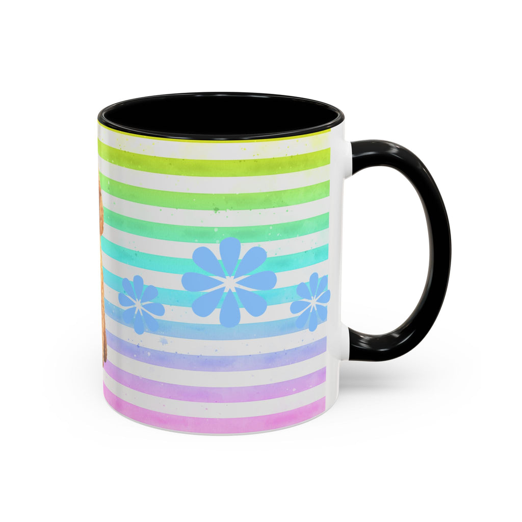 Apricot Poodle Coffee Mug — Cute Fluffy Pup on Rainbow Stripes (Accent Mug 11/15oz)