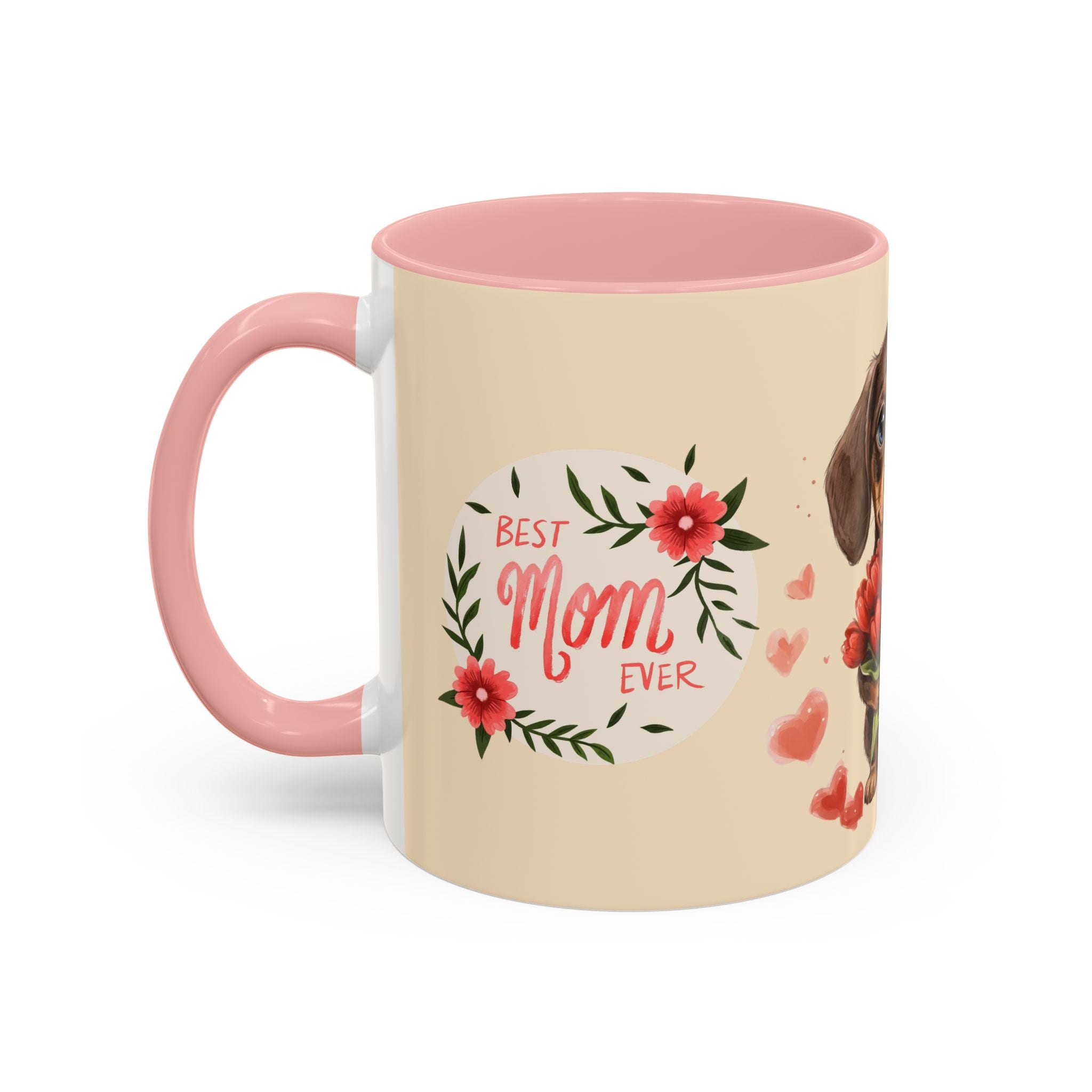 Best Mom Ever Coffee Mug — Cute Dachshund with Tulips