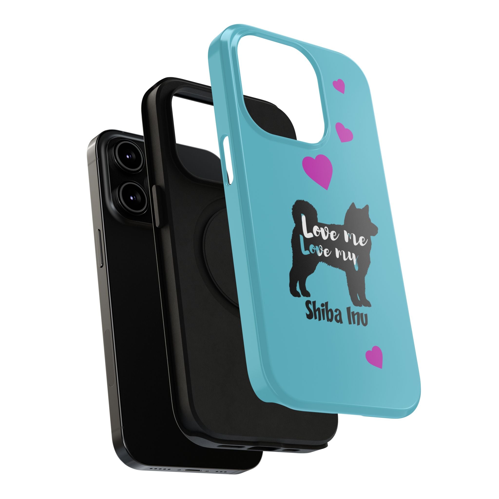 Shiba Inu Phone Case – "Love Me Love My Shiba Inu" Impact-Resistant Case, Cute Heart Design