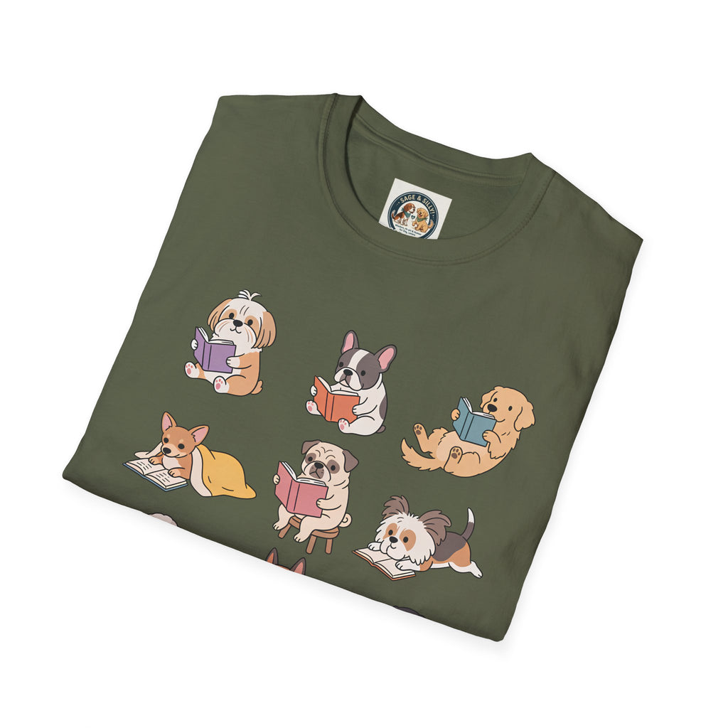 Reading Dogs T-Shirt — Cute Cartoon Dogs with Books Graphic Tee