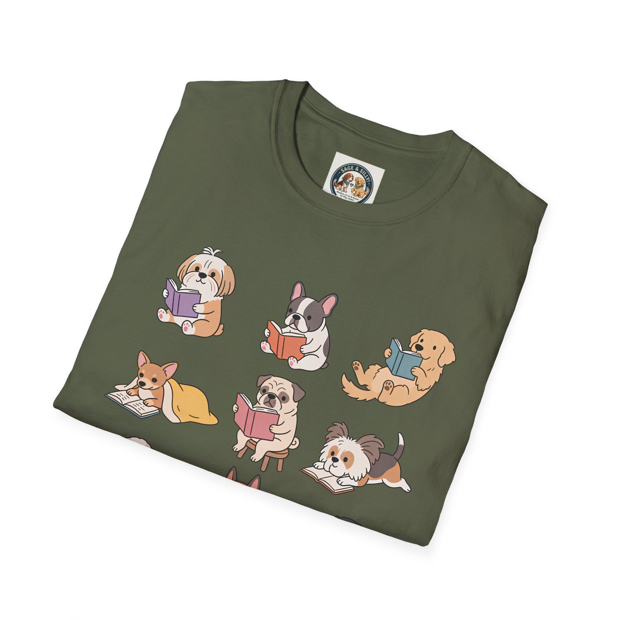 Reading Dogs T-Shirt — Cute Cartoon Dogs with Books Graphic Tee