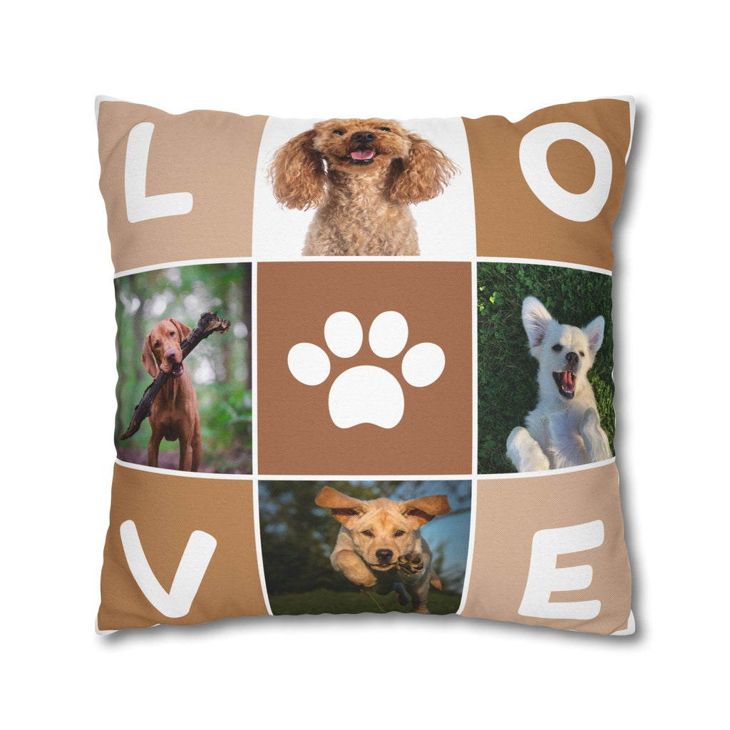Dog Photo Collage Square Pillow — "LOVE" Paw Print Decorative Pillowcase