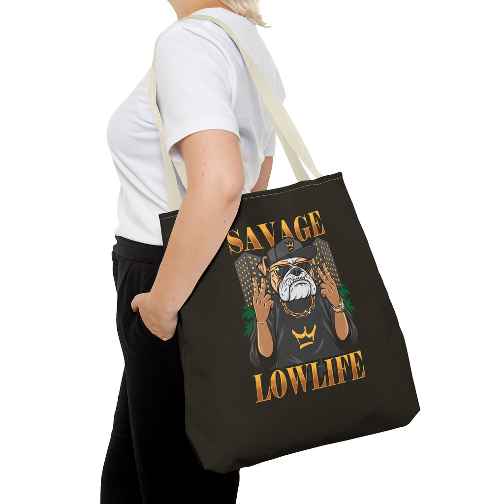 Savage Lowlife Graphic Tote Bag — Urban Bulldog Design, Streetwear Everyday Carry