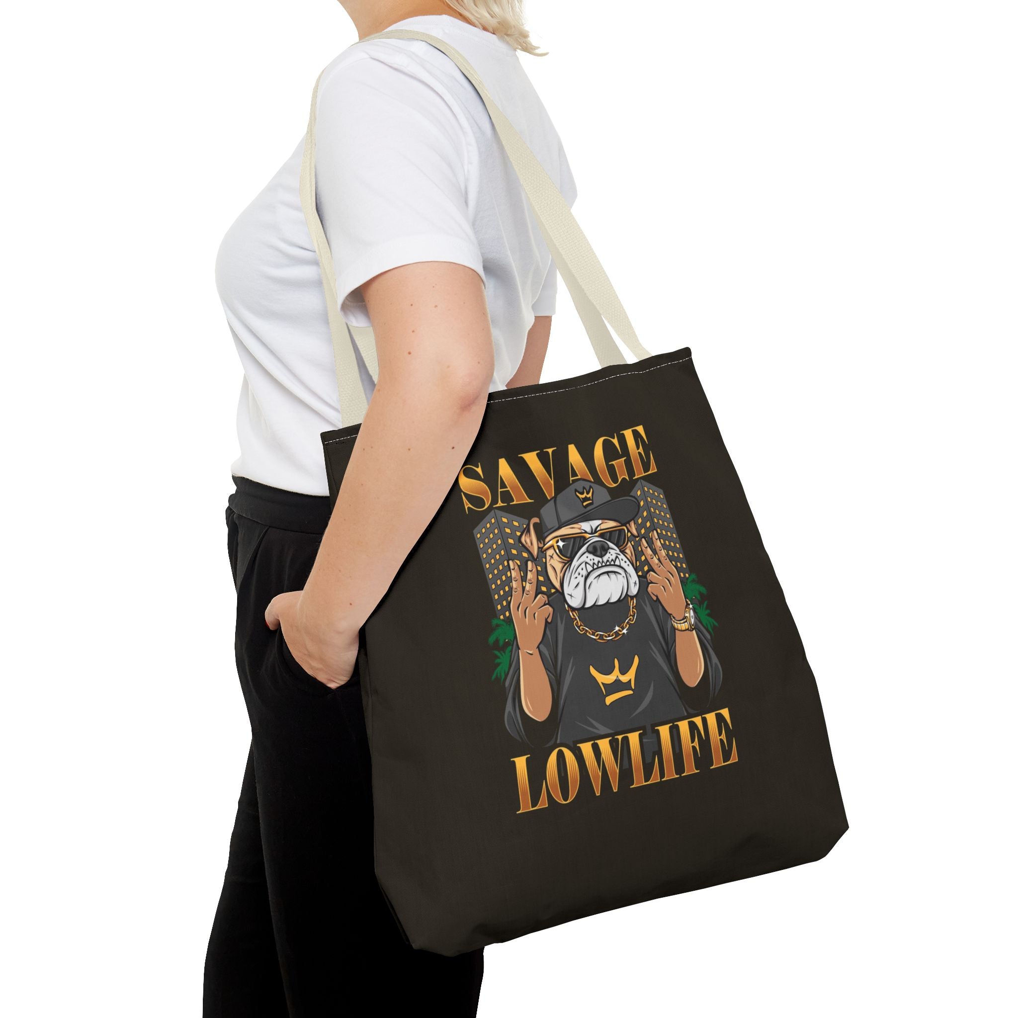 Savage Lowlife Graphic Tote Bag — Urban Bulldog Design, Streetwear Everyday Carry