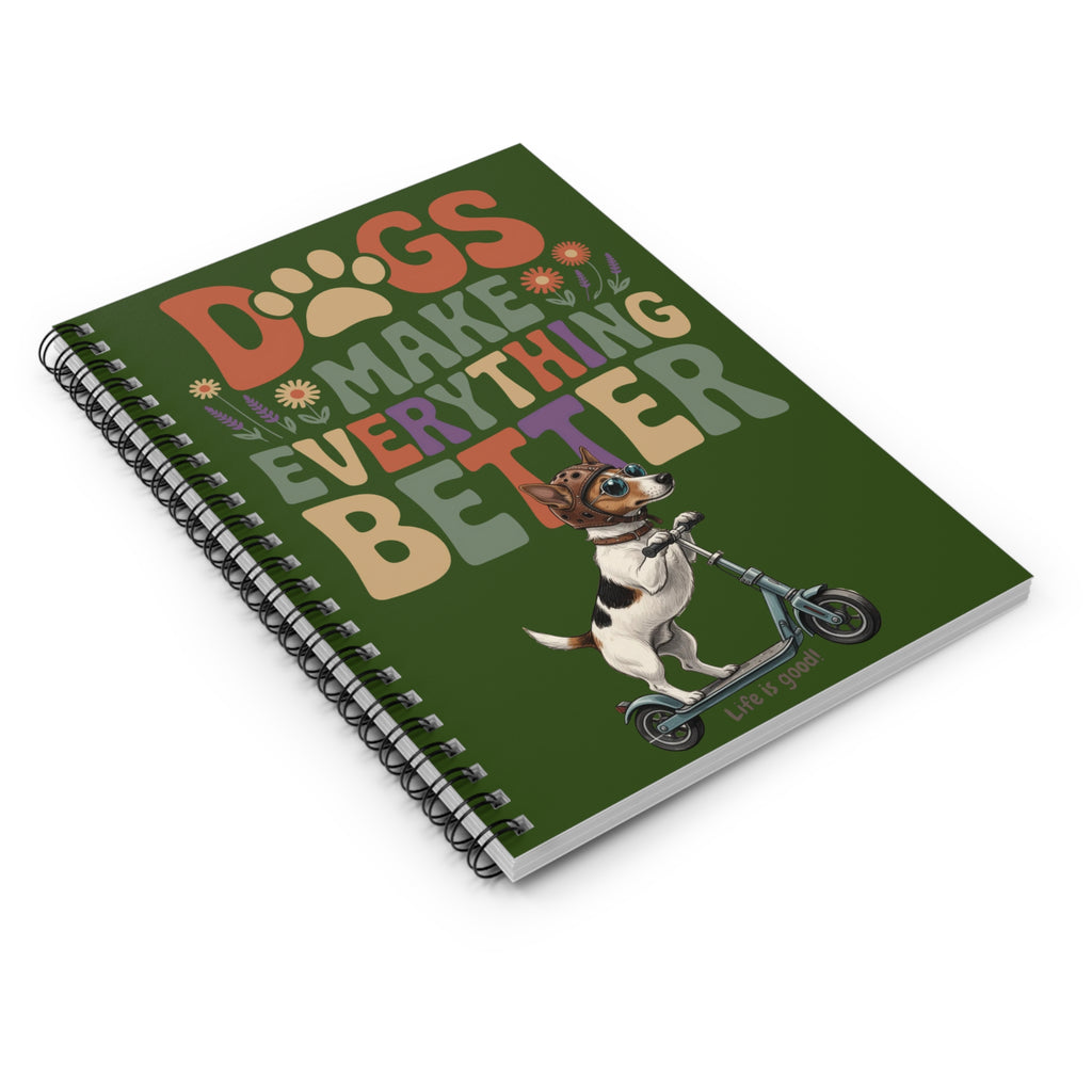 Notebook — "Dogs Make Everything Better" Retro Dog Scooter Journal