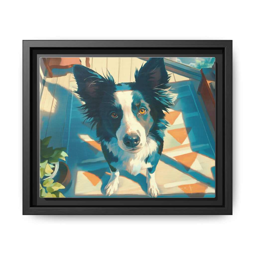 Framed Matte Canvas - Colorful Border Collie Pet Portrait