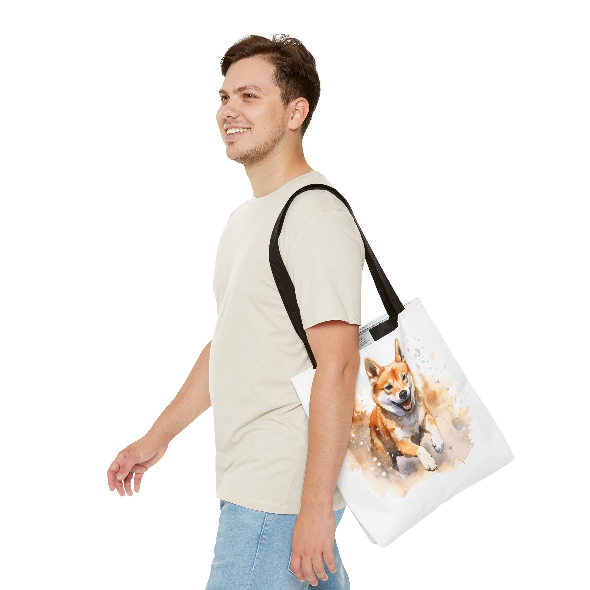 Shiba Inu Watercolor Tote Bag – Cute Running Dog All-Over Print