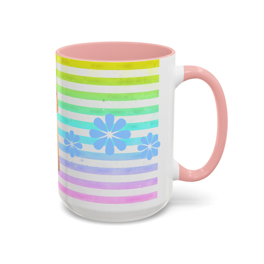 Apricot Poodle Coffee Mug — Cute Fluffy Pup on Rainbow Stripes (Accent Mug 11/15oz)