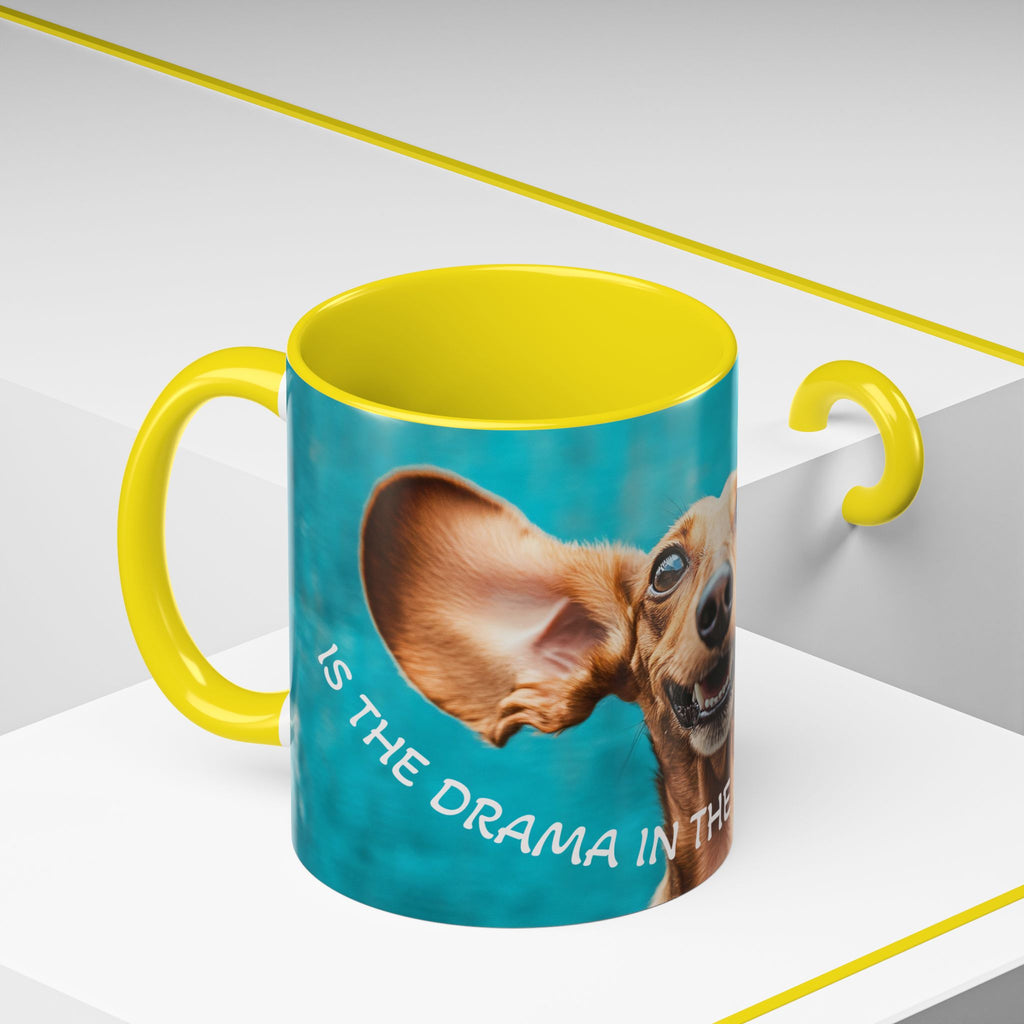 Happy Dachshund Coffee Mug – "Is the Drama in the Room with Us?" Accent Mug