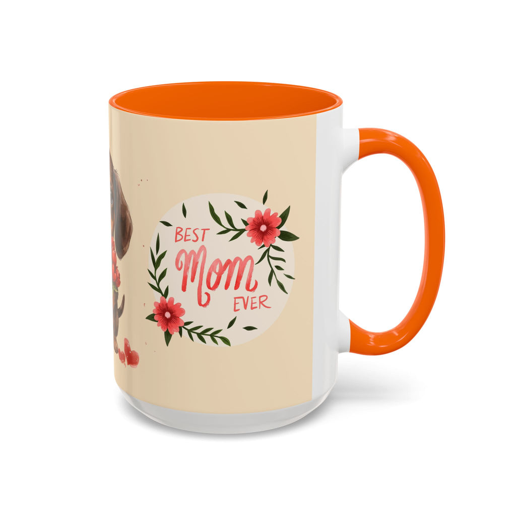 Best Mom Ever Coffee Mug — Cute Dachshund with Tulips