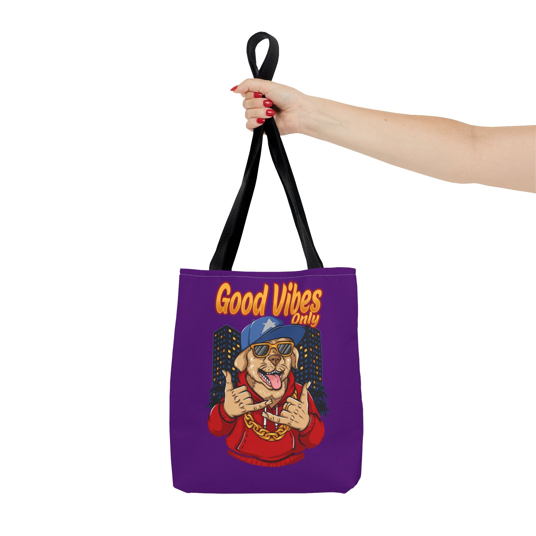 Good Vibes Only Dog Tote Bag — Cute Hipster Pup Graphic Canvas Tote