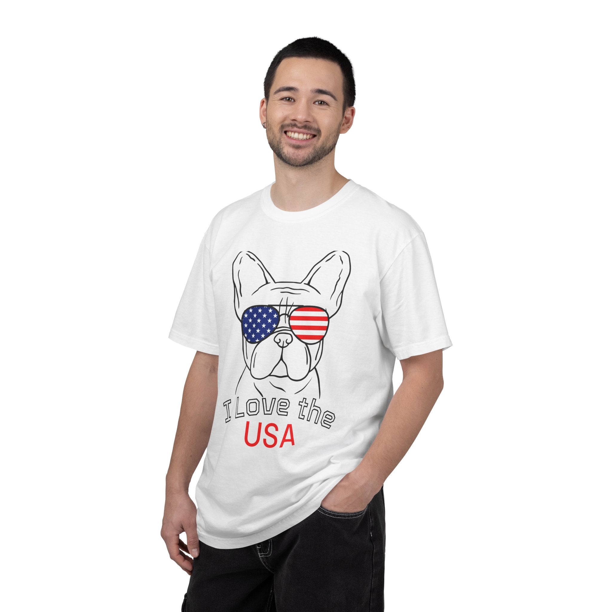 USA Bulldog T-Shirt — "I Love the USA" Patriotic Dog Tee