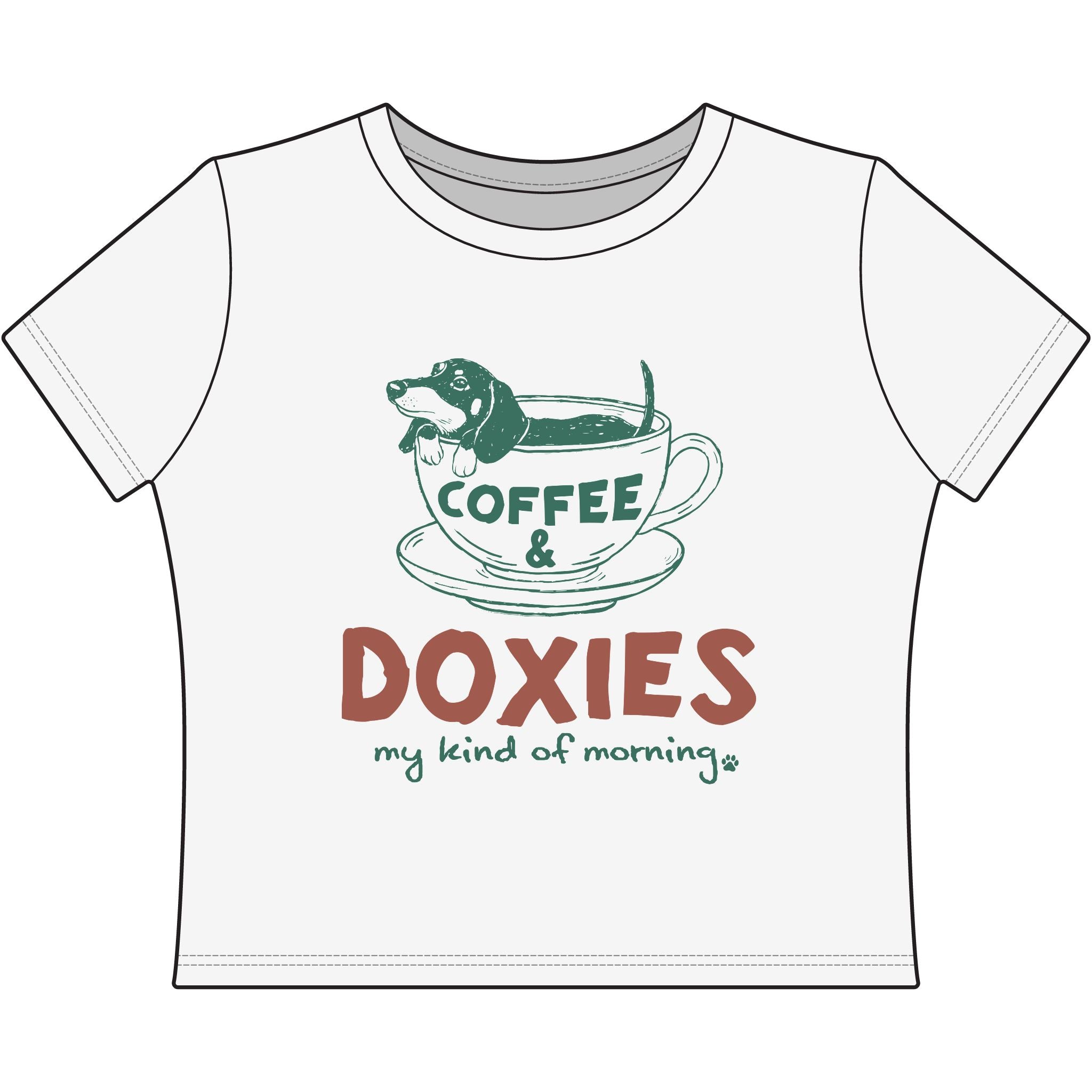 Coffee & Doxies Tee — "Coffee & Doxies, My Kind of Morning" Women's Baby Tee