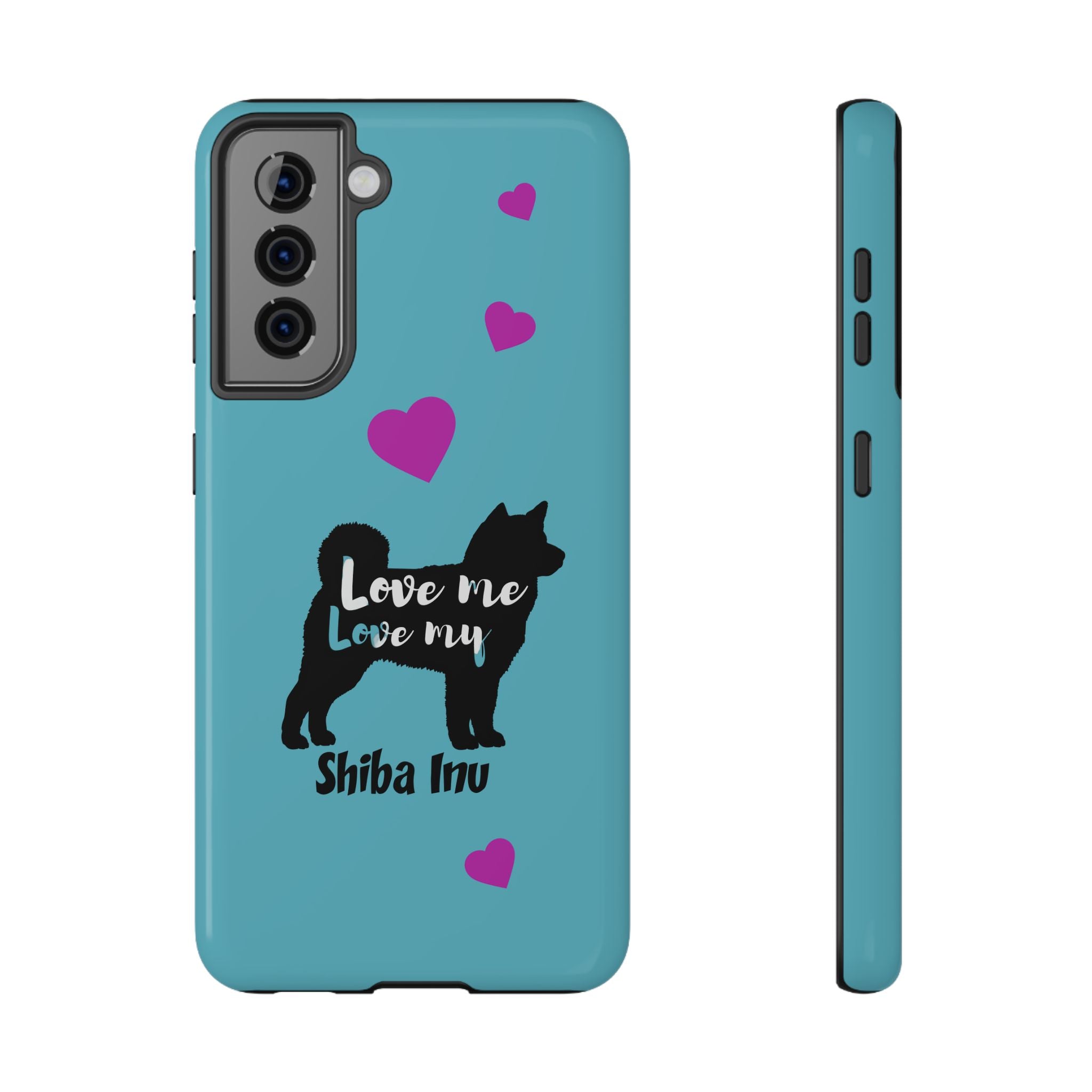 Shiba Inu Phone Case – "Love Me Love My Shiba Inu" Impact-Resistant Case, Cute Heart Design