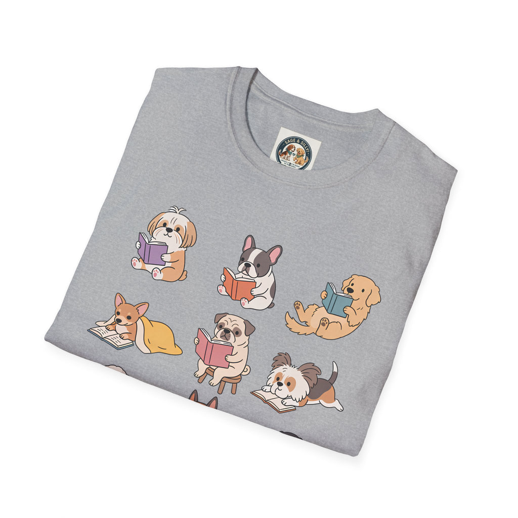 Reading Dogs T-Shirt — Cute Cartoon Dogs with Books Graphic Tee