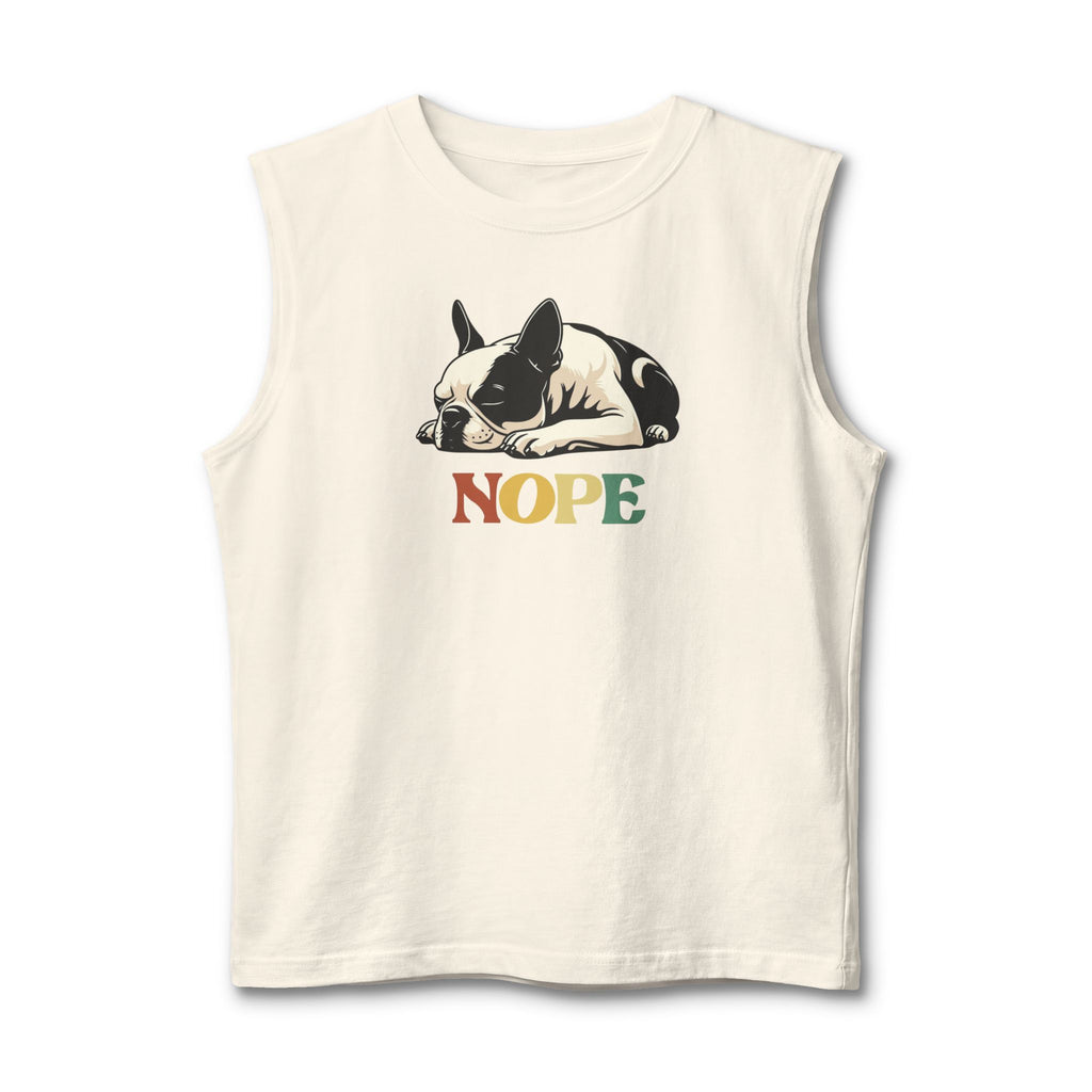 Nope Dog Muscle Tank — Cute Sleeping French Bulldog "Nope" Graphic Tank Top
