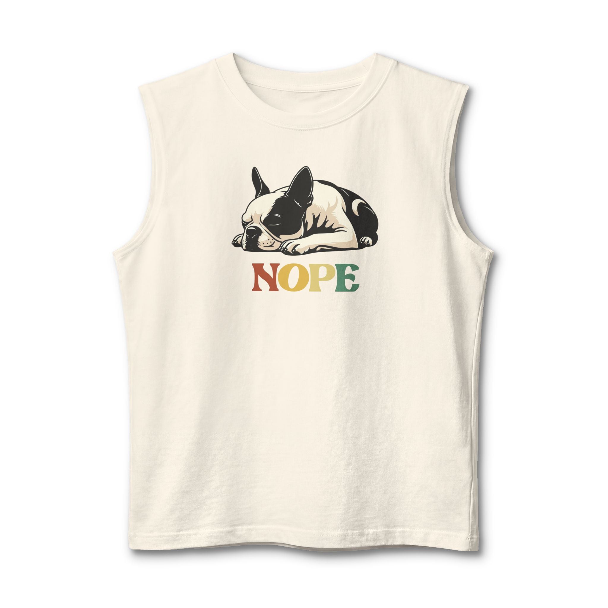 Nope Dog Muscle Tank — Cute Sleeping French Bulldog "Nope" Graphic Tank Top
