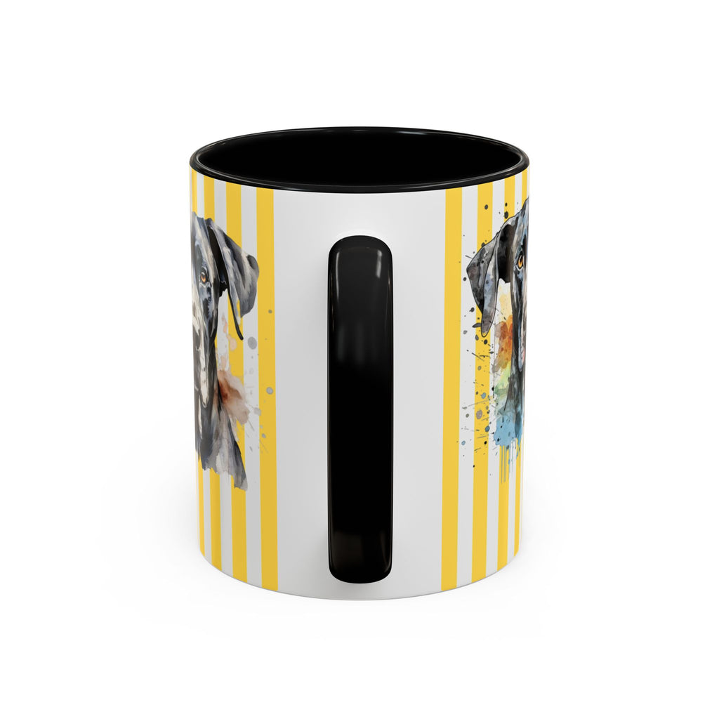 Personalised Dog Accent Coffee Mug — Yellow Striped Dog Lover Gift (11/15 oz)