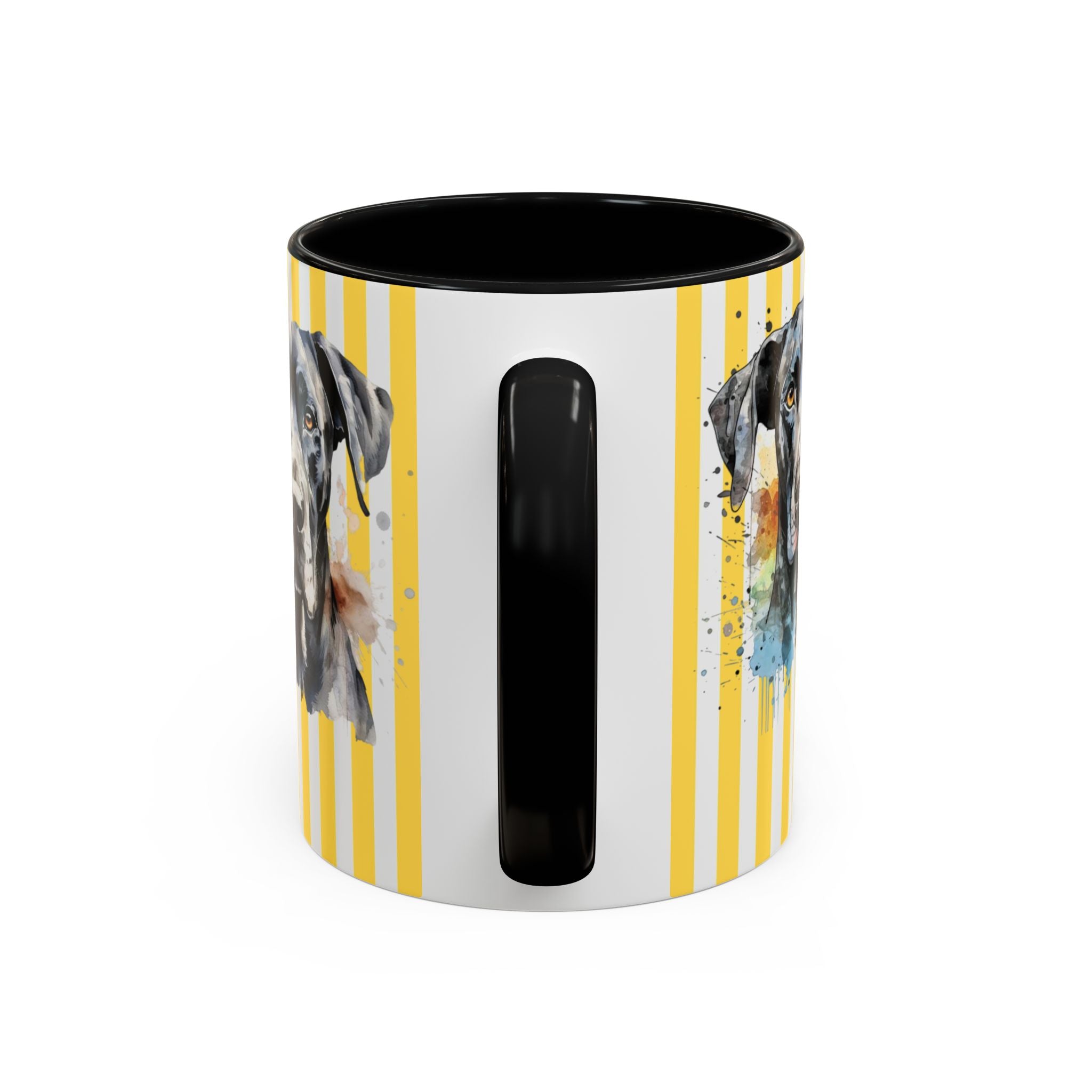 Personalised Dog Accent Coffee Mug — Yellow Striped Dog Lover Gift (11/15 oz)
