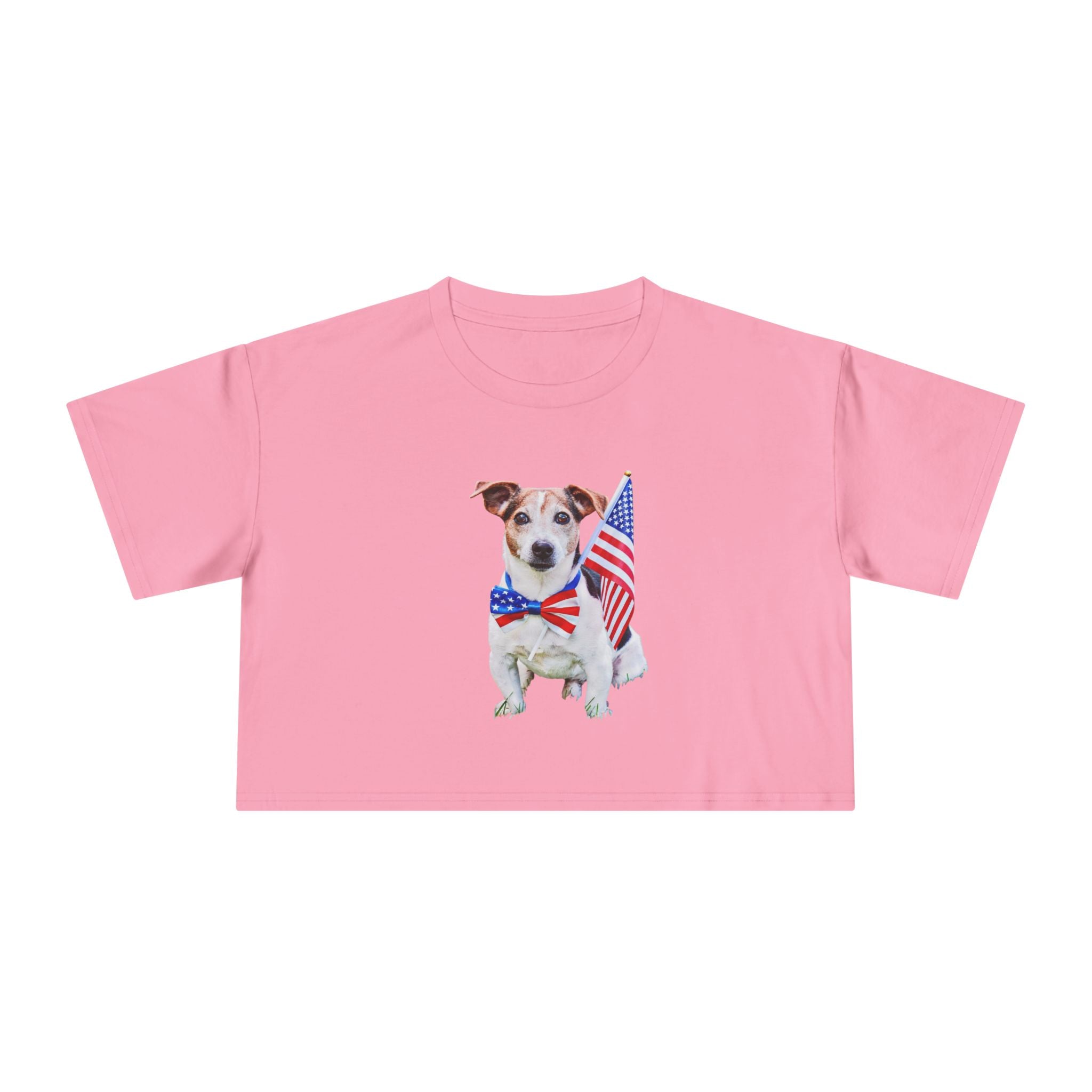 Patriotic Dog Crop Tee — Jack Russell with American Flag