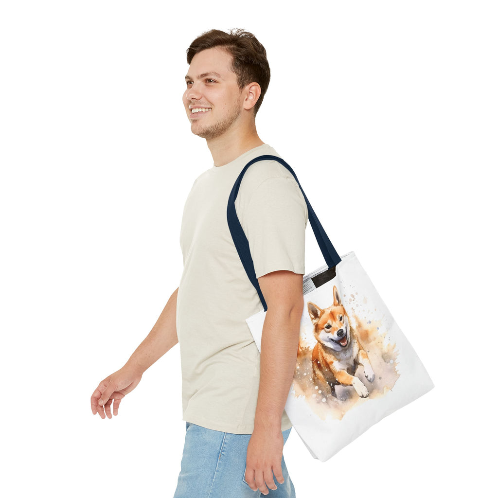 Shiba Inu Watercolor Tote Bag – Cute Running Dog All-Over Print