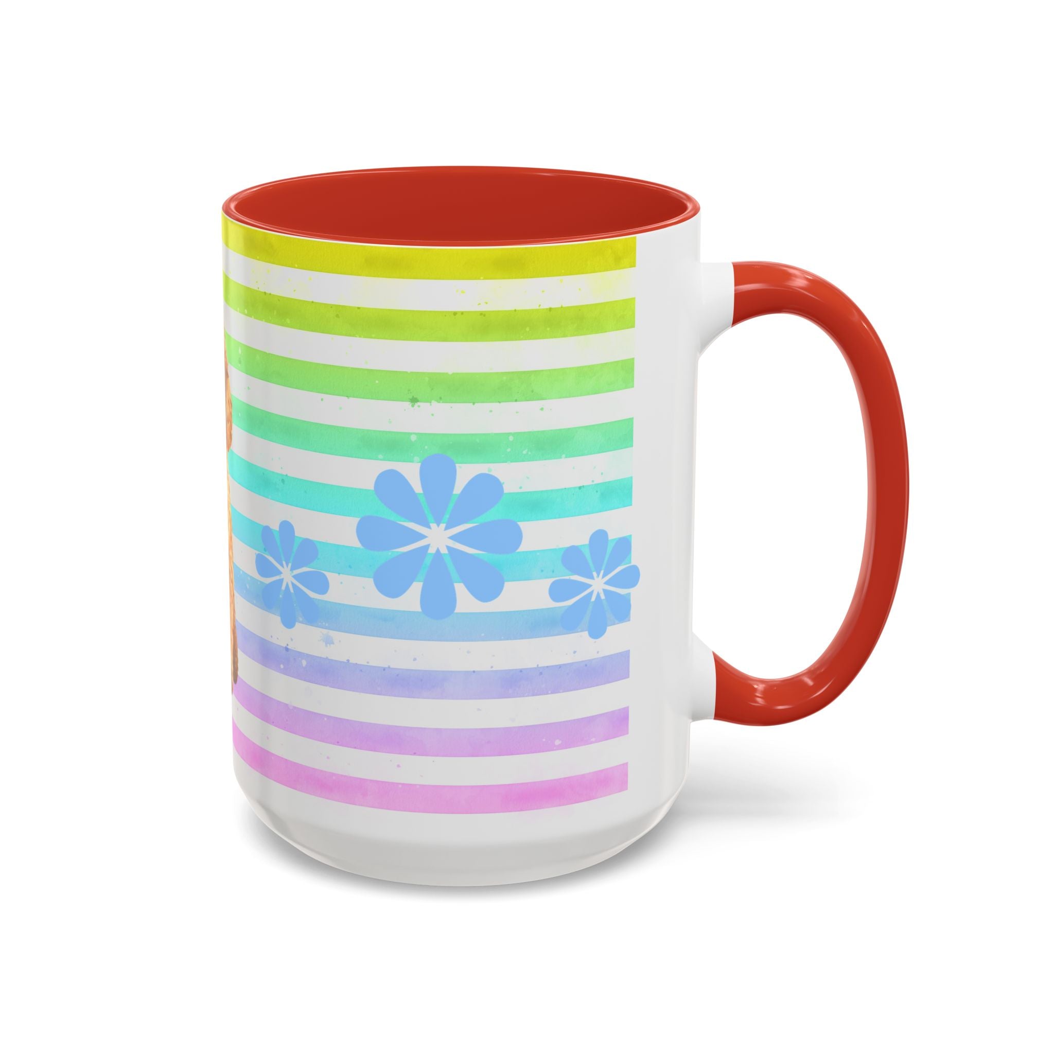 Apricot Poodle Coffee Mug — Cute Fluffy Pup on Rainbow Stripes (Accent Mug 11/15oz)