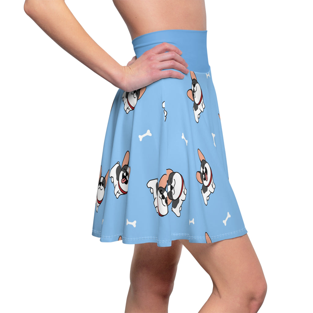 French Bulldog Print Skater Skirt — Cute Blue Dog Pattern