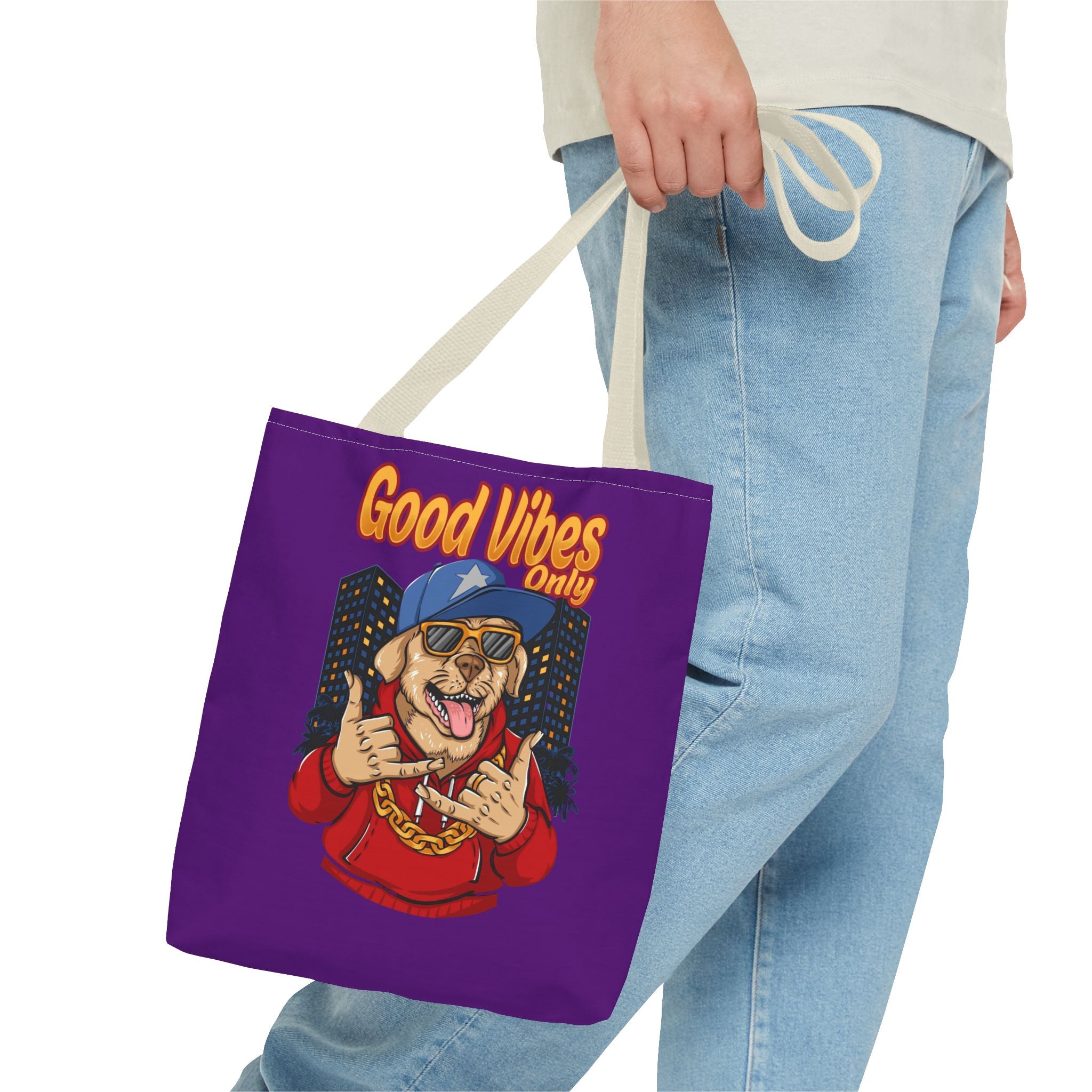 Good Vibes Only Dog Tote Bag — Cute Hipster Pup Graphic Canvas Tote