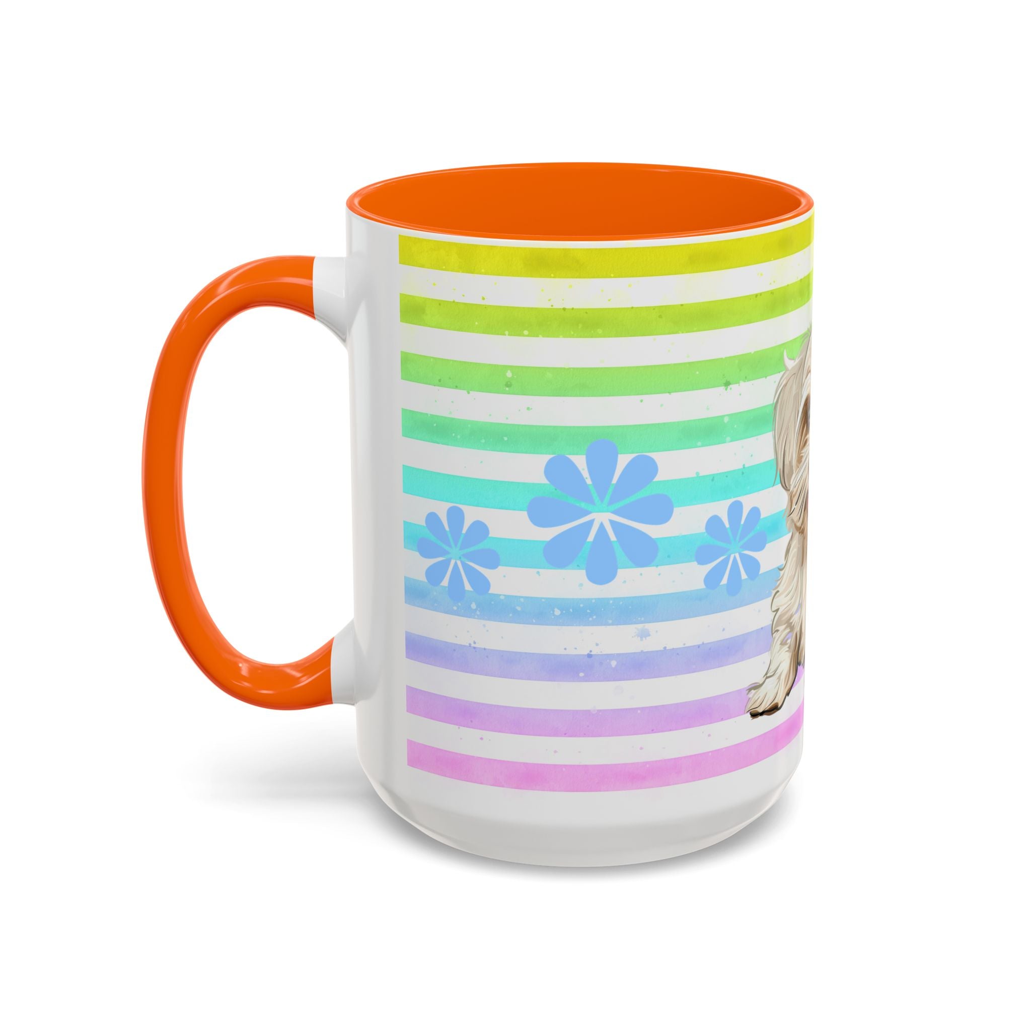 Maltese Dog Coffee Mug — Cute White Pup on Rainbow Stripes