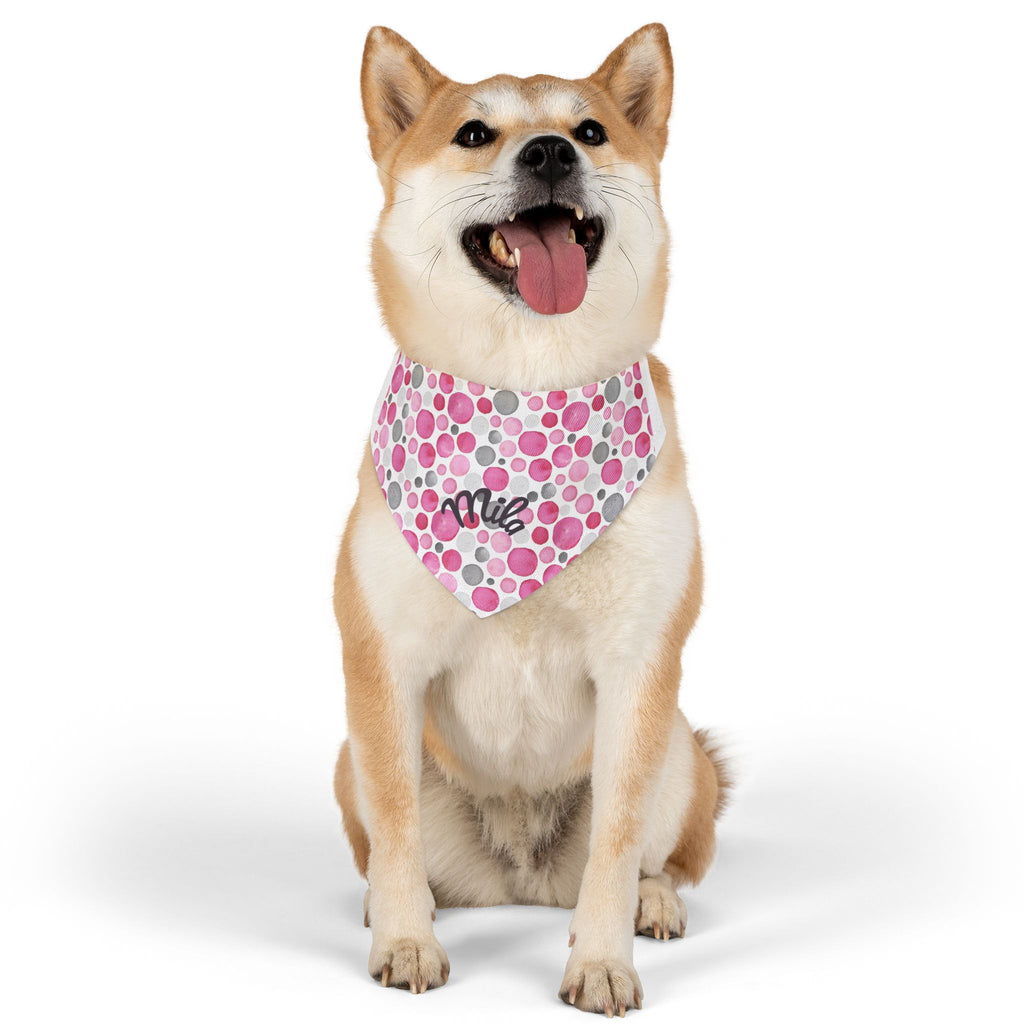 Pink Polka Dot Pet Bandana Collar – Customizable "Milo" Style for Dogs & Cats