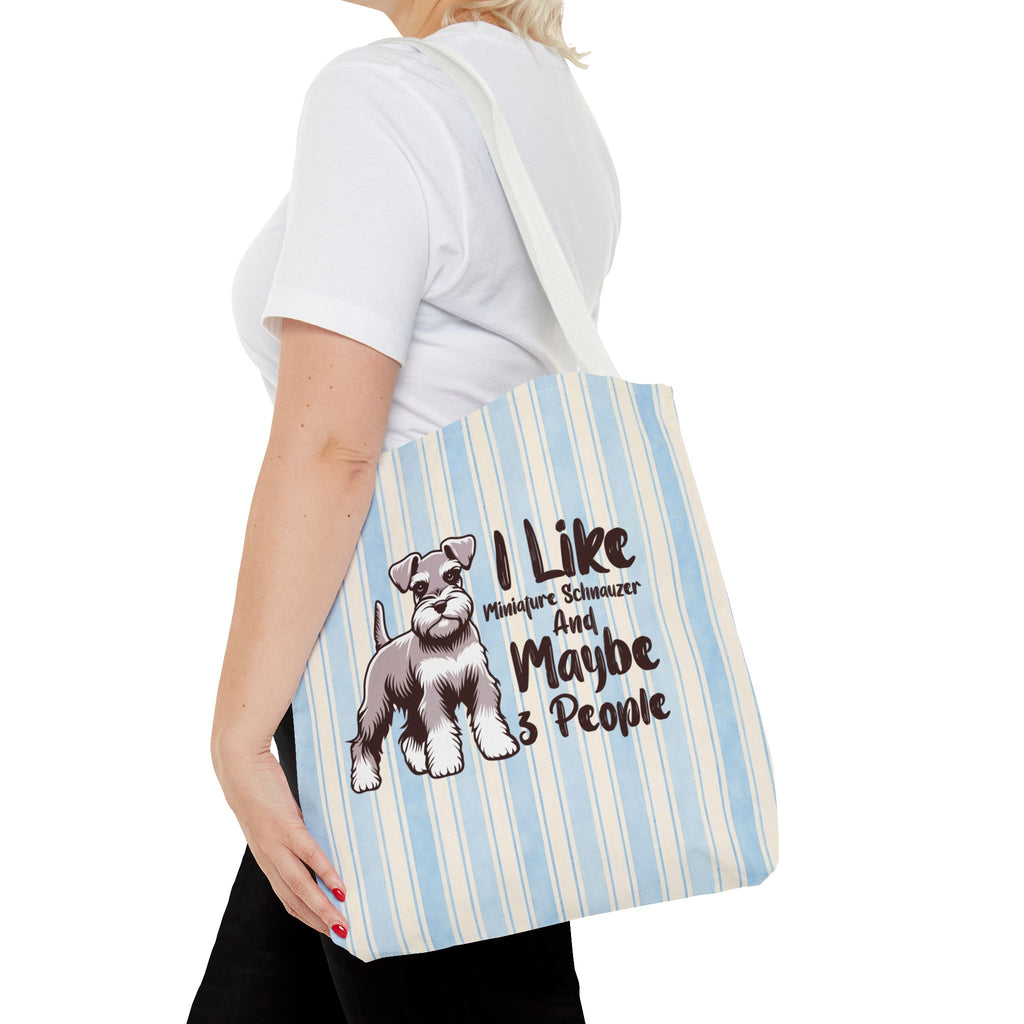 Miniature Schnauzer Tote Bag – "I Like Miniature Schnauzers and Maybe 3 People" Striped Canvas Tote