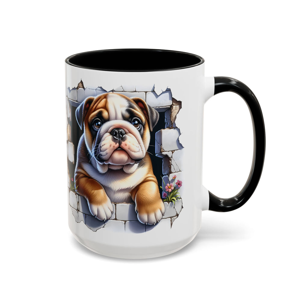 Bulldog Peek-A-Boo Accent Coffee Mug — Cute English Bulldog Coffee Cup (11/15 oz)