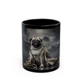Pug Portrait Black Mug (11oz/15oz) — Regal Pug with Ornamental Accent