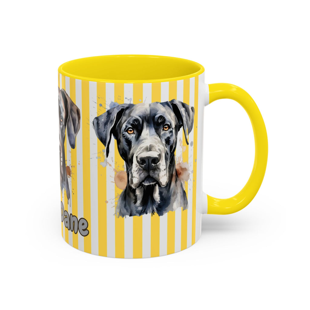 Personalised Dog Accent Coffee Mug — Yellow Striped Dog Lover Gift (11/15 oz)