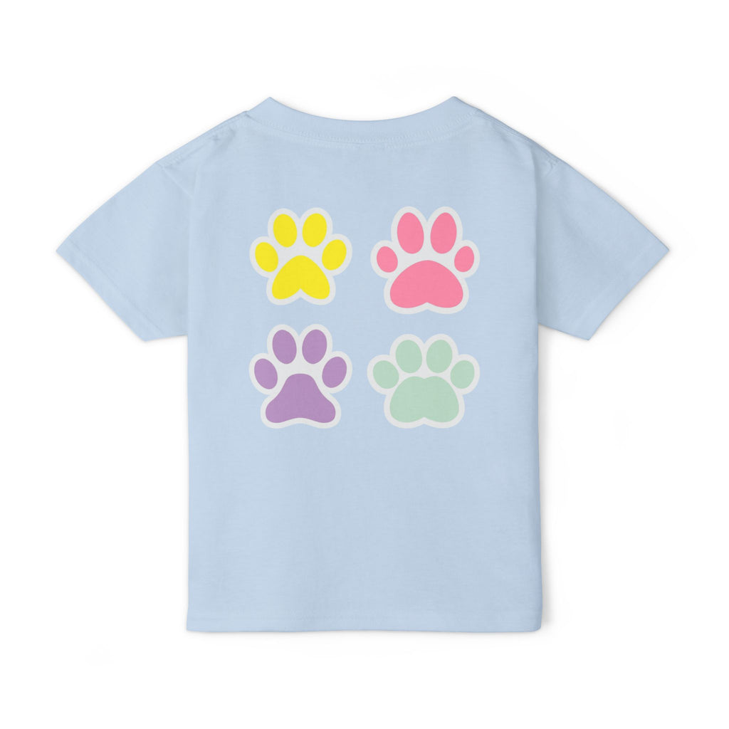 Toddler T-Shirt — Cute French Bulldog Hugging Heart with Colorful Paw Prints