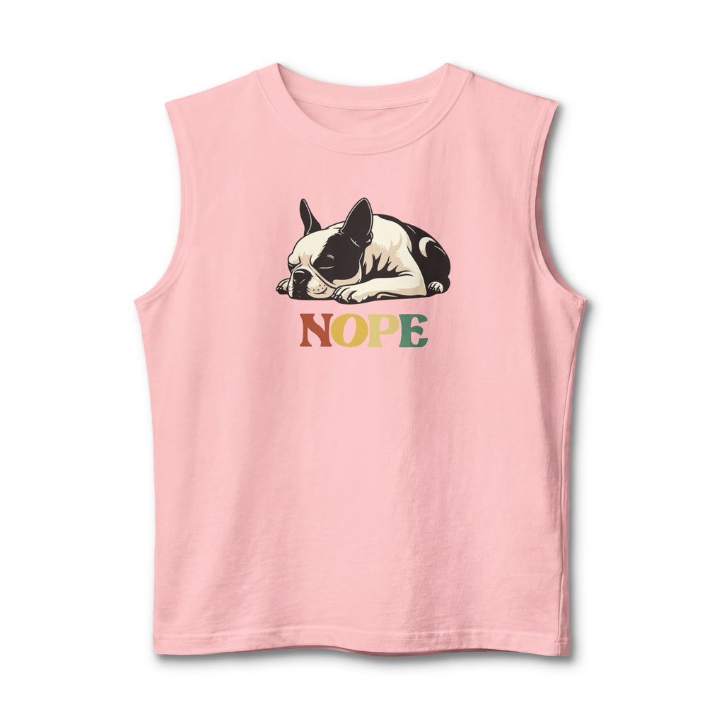 Nope Dog Muscle Tank — Cute Sleeping French Bulldog "Nope" Graphic Tank Top