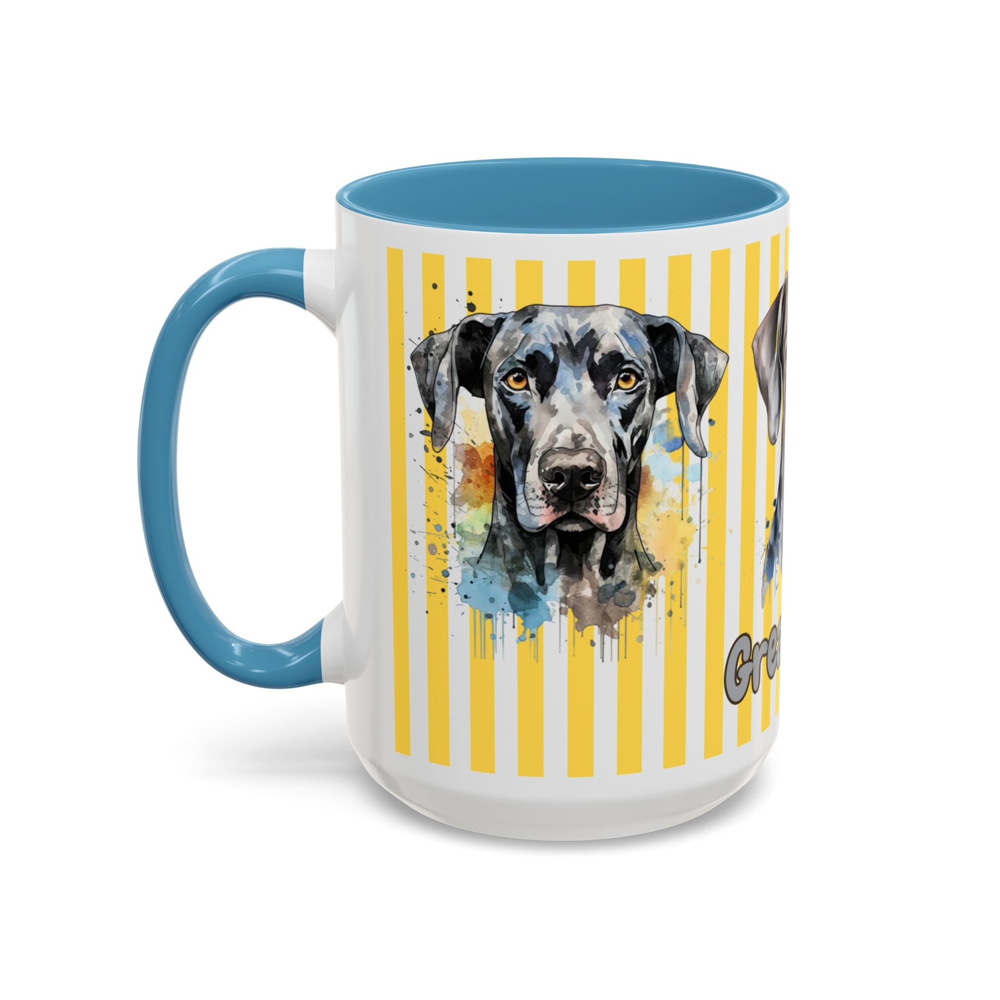 Personalised Dog Accent Coffee Mug — Yellow Striped Dog Lover Gift (11/15 oz)