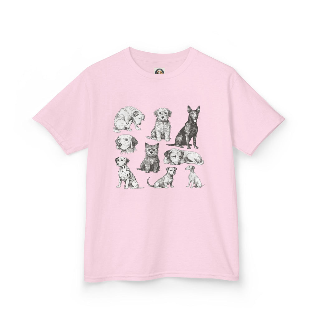 Kids Dog Breeds Sketch Tee — Cute Puppy Illustration Shirt for Boys & Girls