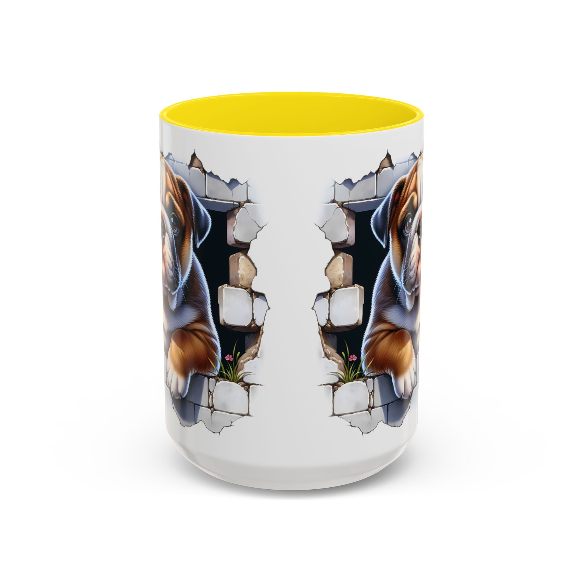 Bulldog Peek-A-Boo Accent Coffee Mug — Cute English Bulldog Coffee Cup (11/15 oz)