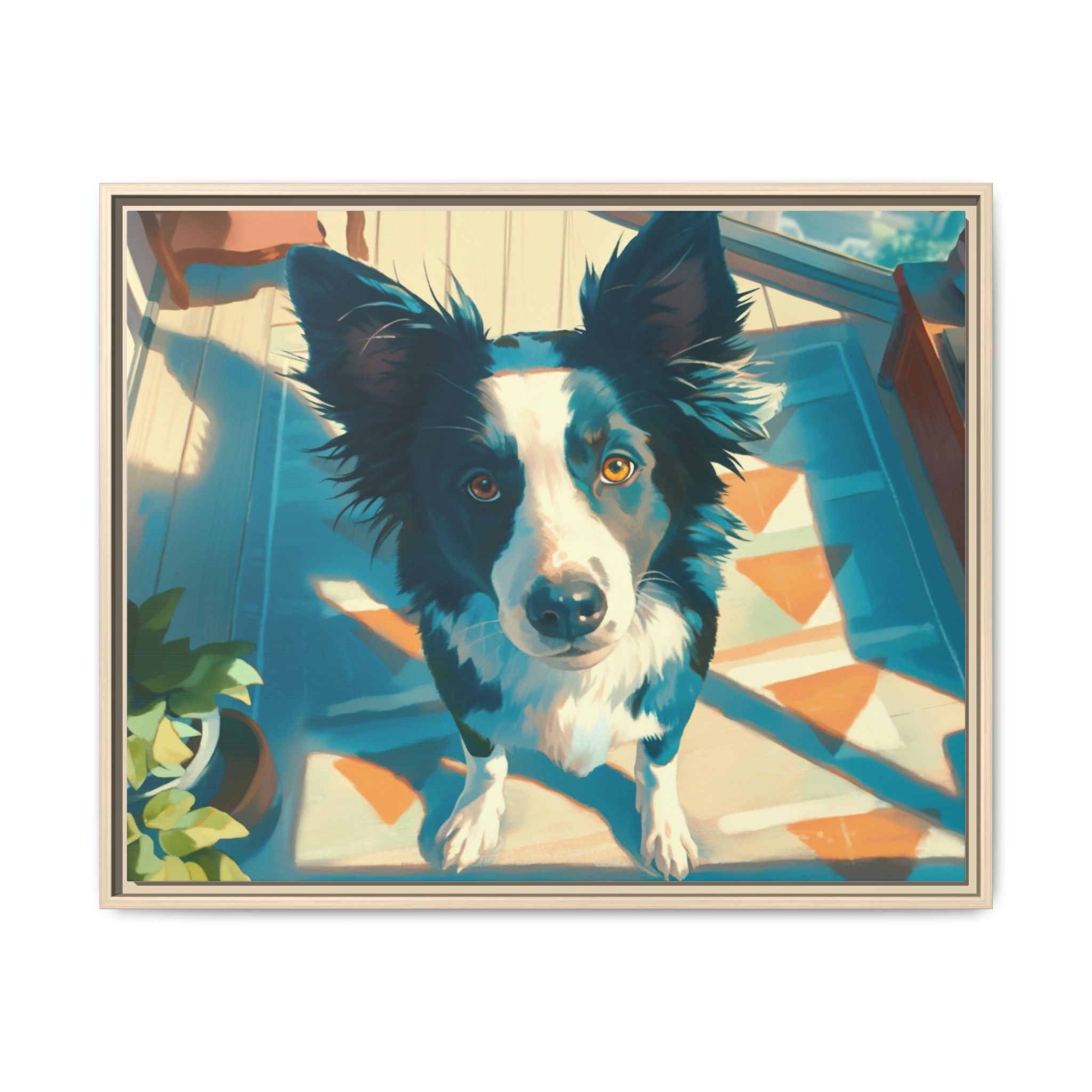 Framed Matte Canvas - Colorful Border Collie Pet Portrait