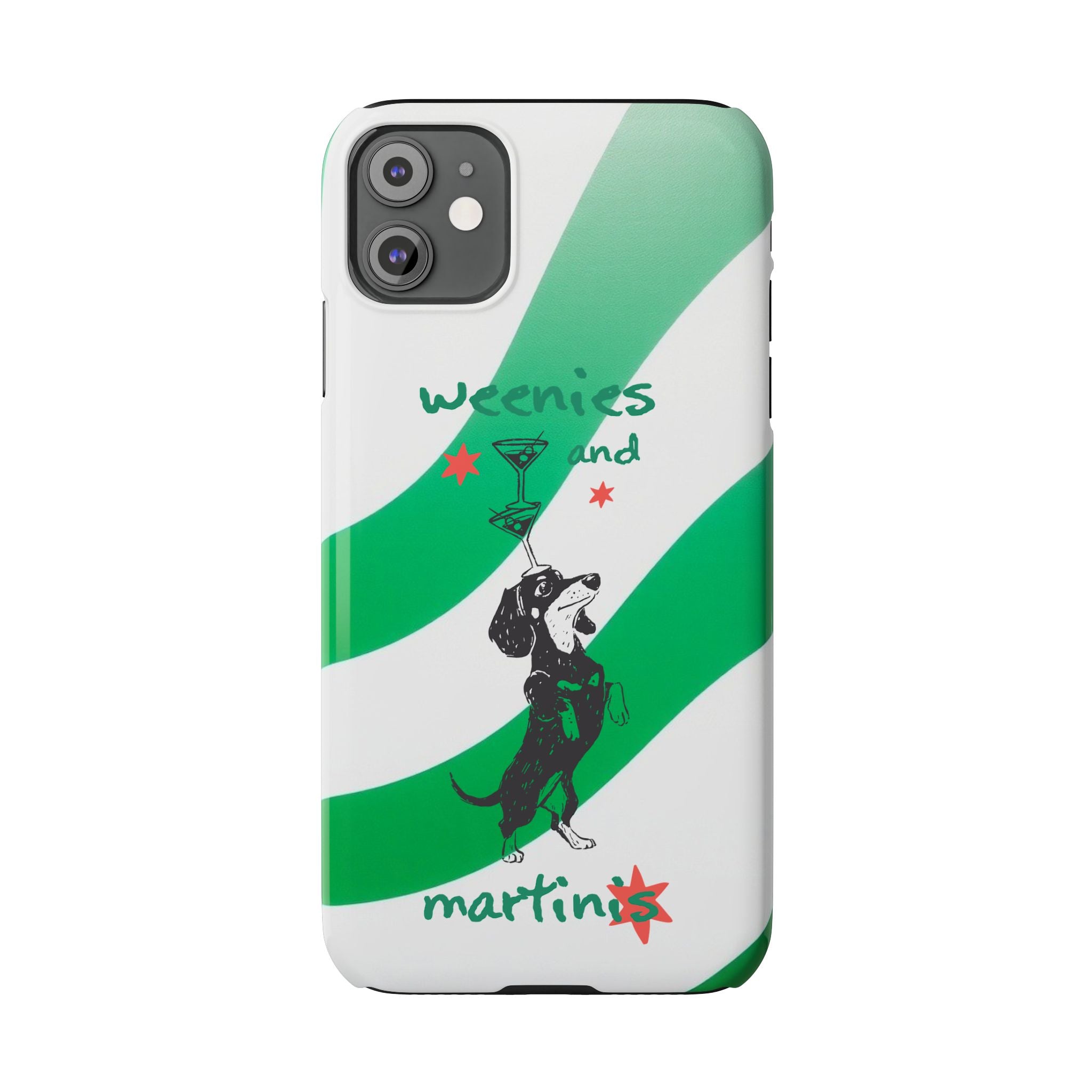 Weenies and Martinis Slim Phone Case – Dachshund Cocktail Green Stripe
