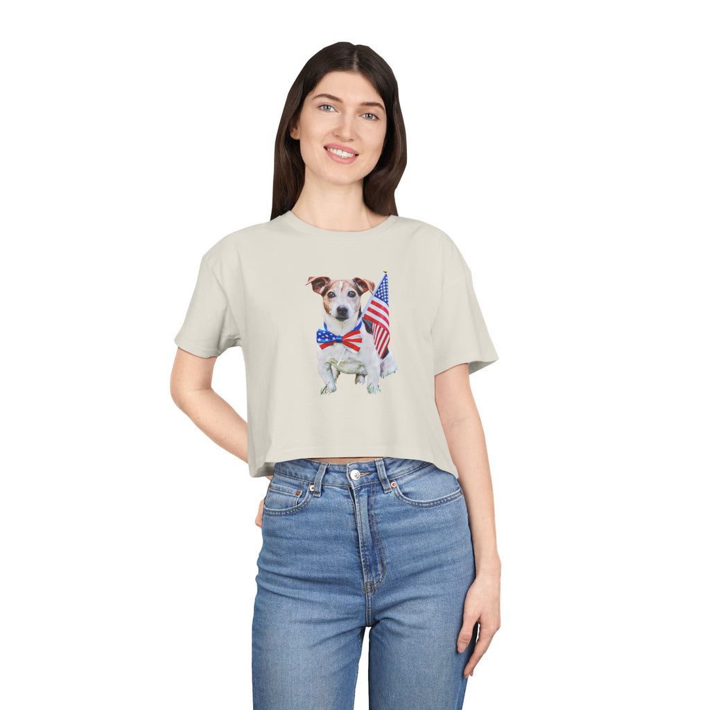 Patriotic Dog Crop Tee — Jack Russell with American Flag