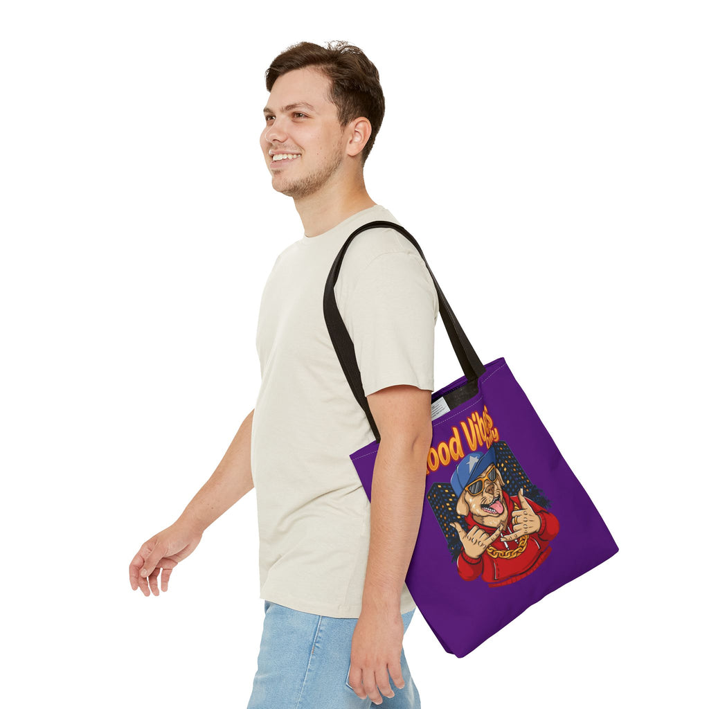 Good Vibes Only Dog Tote Bag — Cute Hipster Pup Graphic Canvas Tote