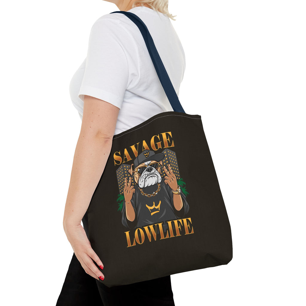 Savage Lowlife Graphic Tote Bag — Urban Bulldog Design, Streetwear Everyday Carry