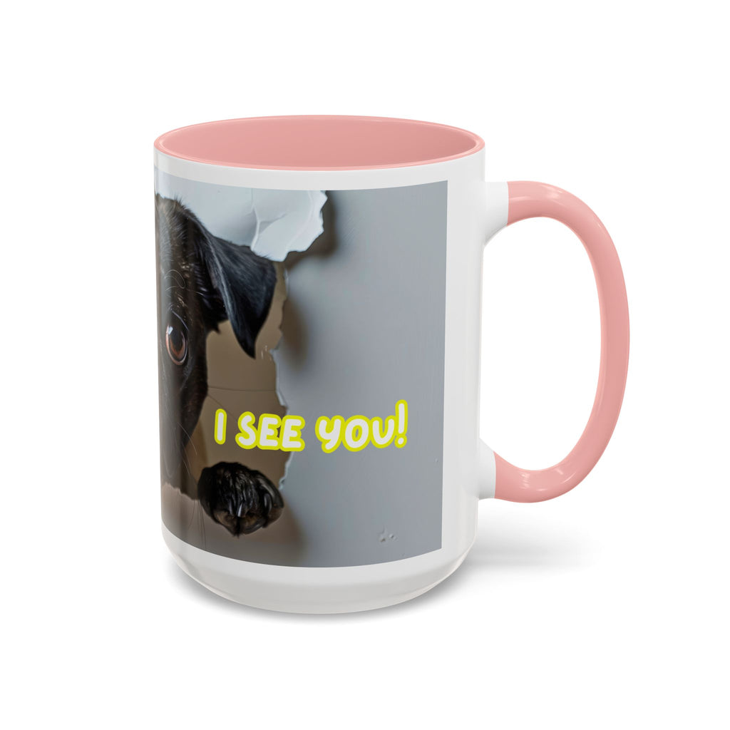 Pug “I See You!” Accent Coffee Mug — Cute Dog Lover Gift (11/15 oz)