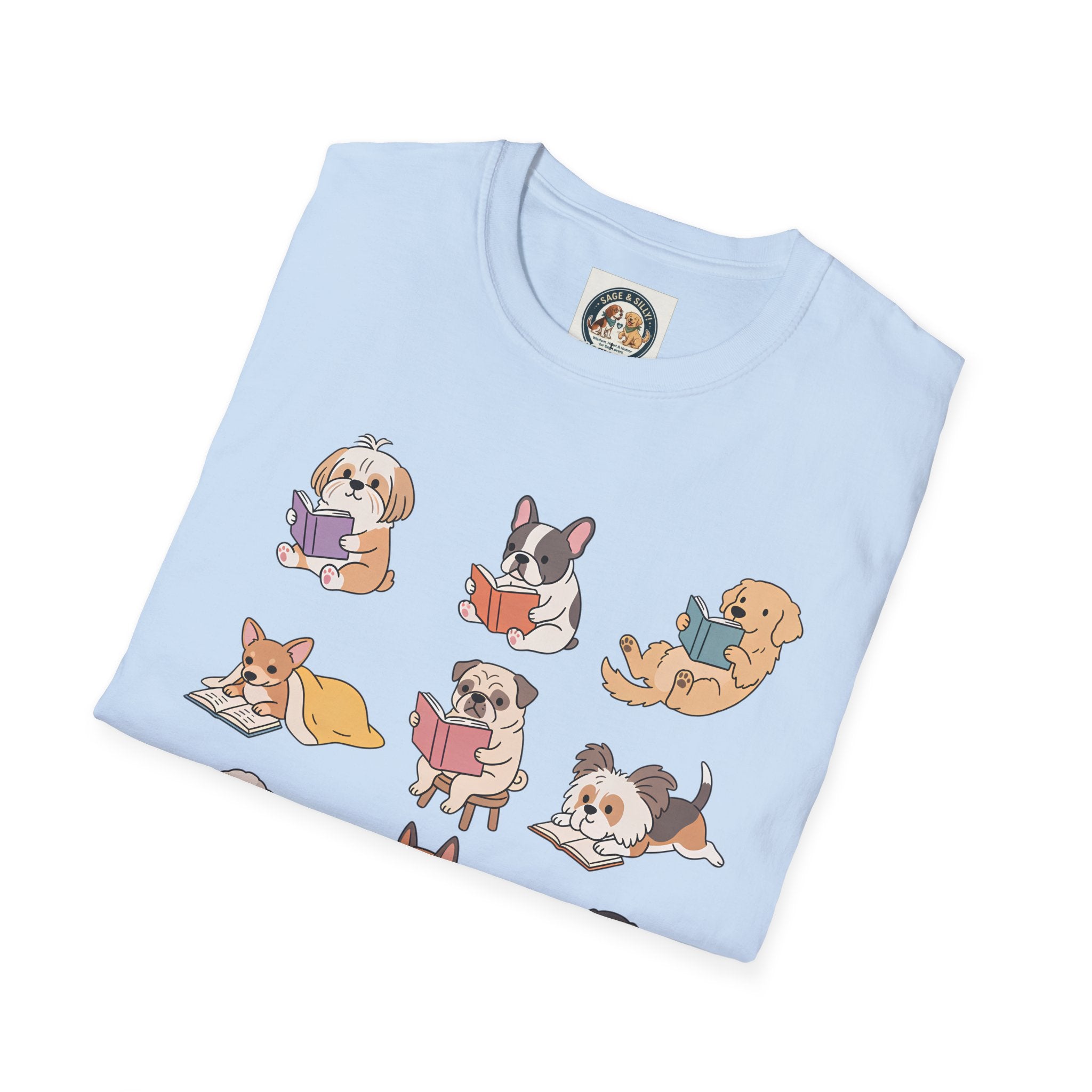 Reading Dogs T-Shirt — Cute Cartoon Dogs with Books Graphic Tee