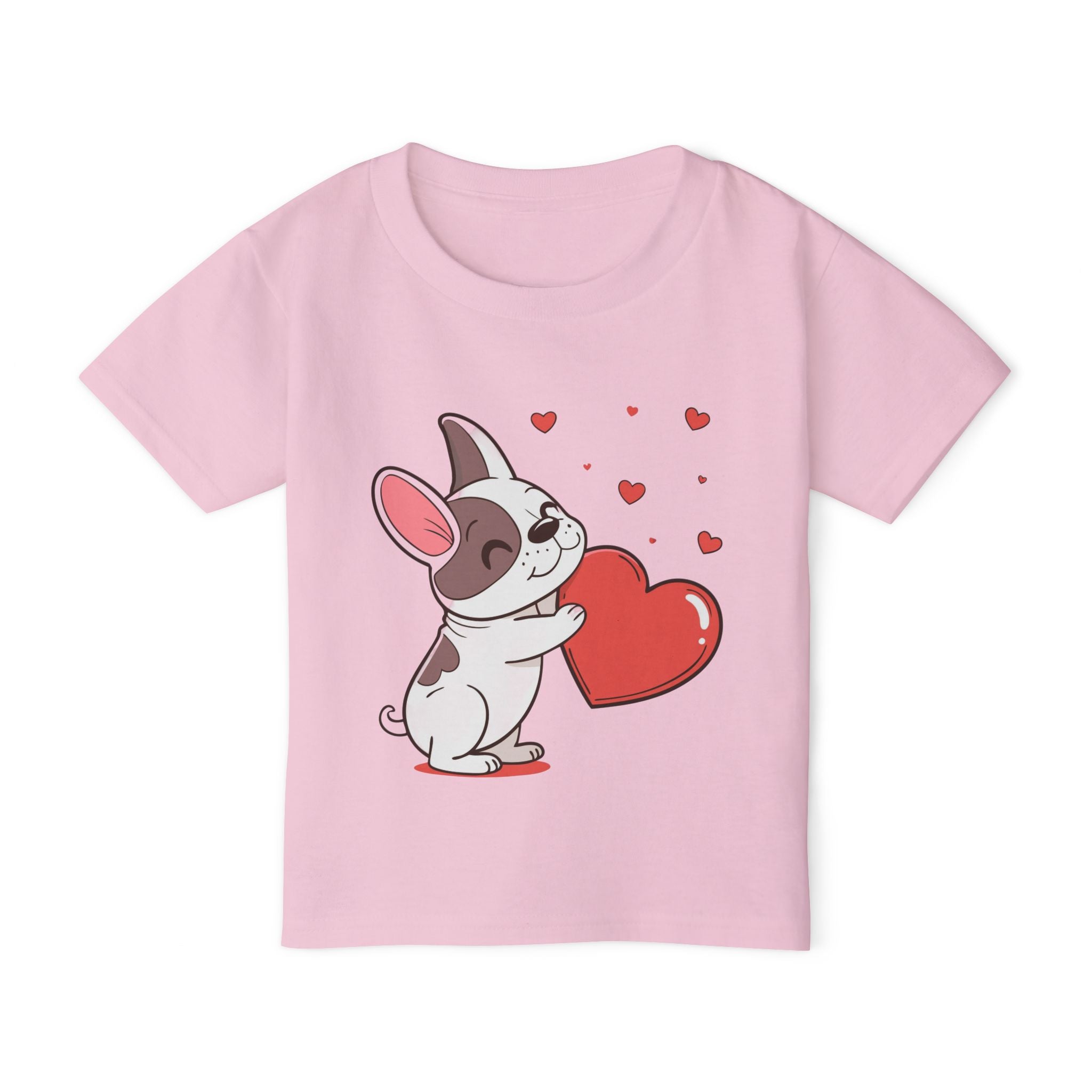 Toddler T-Shirt — Cute French Bulldog Hugging Heart with Colorful Paw Prints