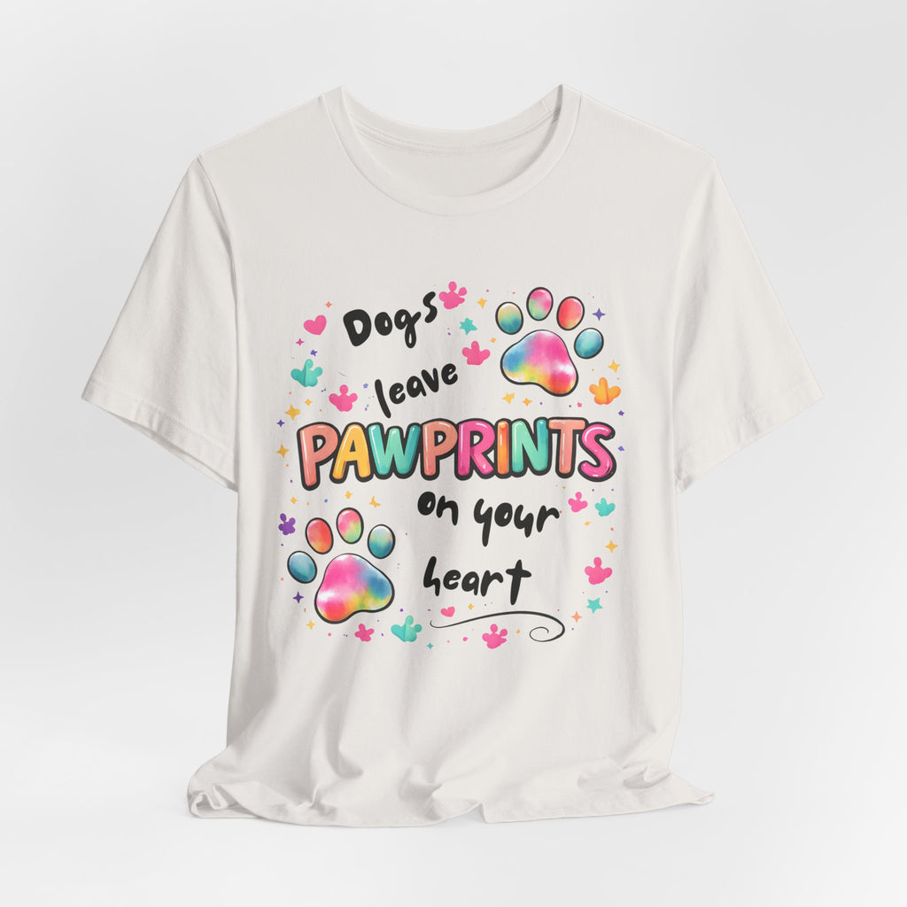 Pawprints on Your Heart T‑Shirt — Colorful Dog Paw Love Tee