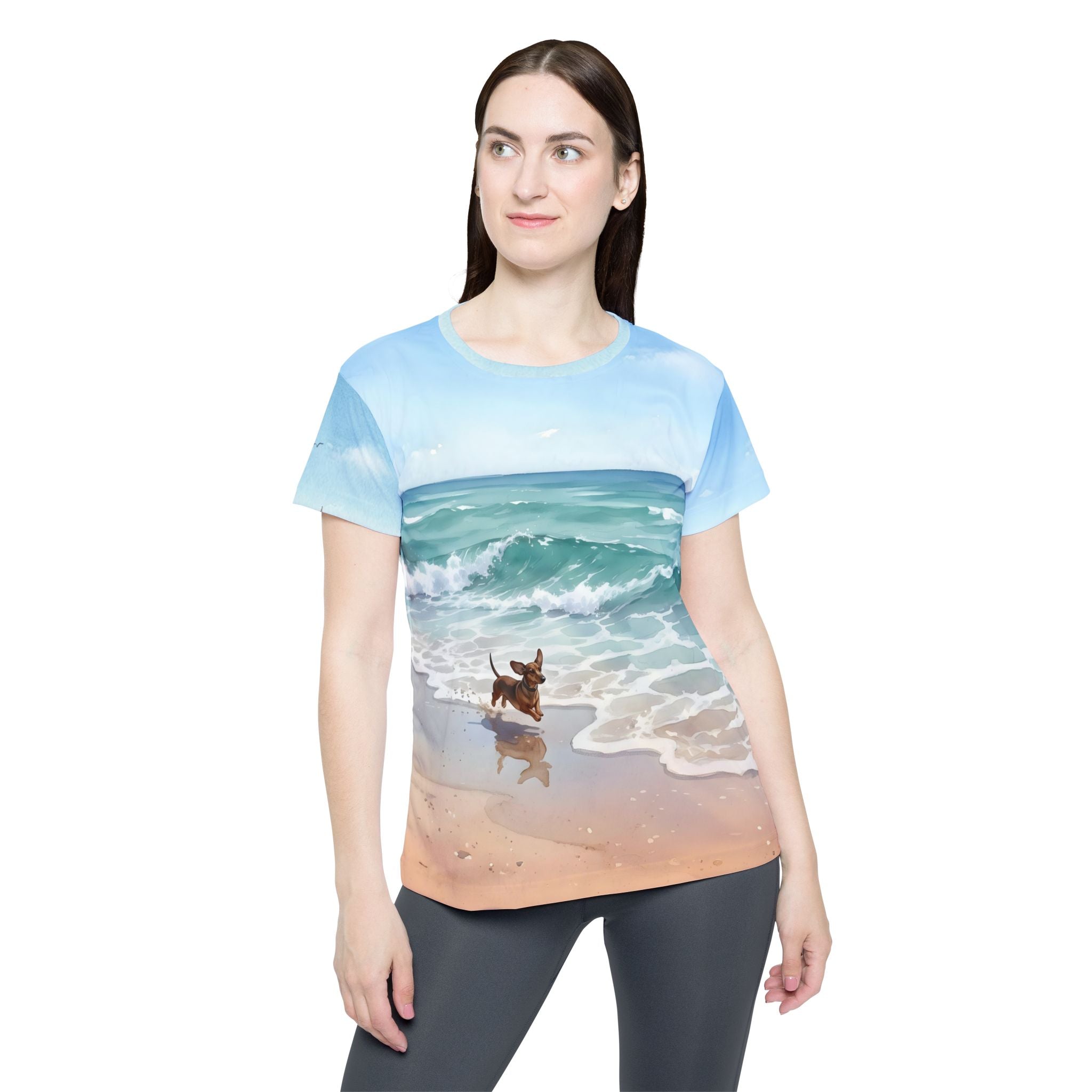 Women's Beach Scene All-Over Print Sports Jersey — Dachshund on Shore