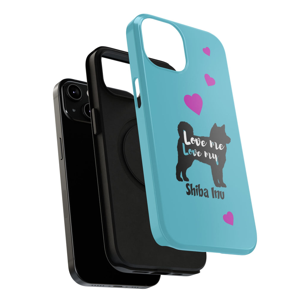 Shiba Inu Phone Case – "Love Me Love My Shiba Inu" Impact-Resistant Case, Cute Heart Design